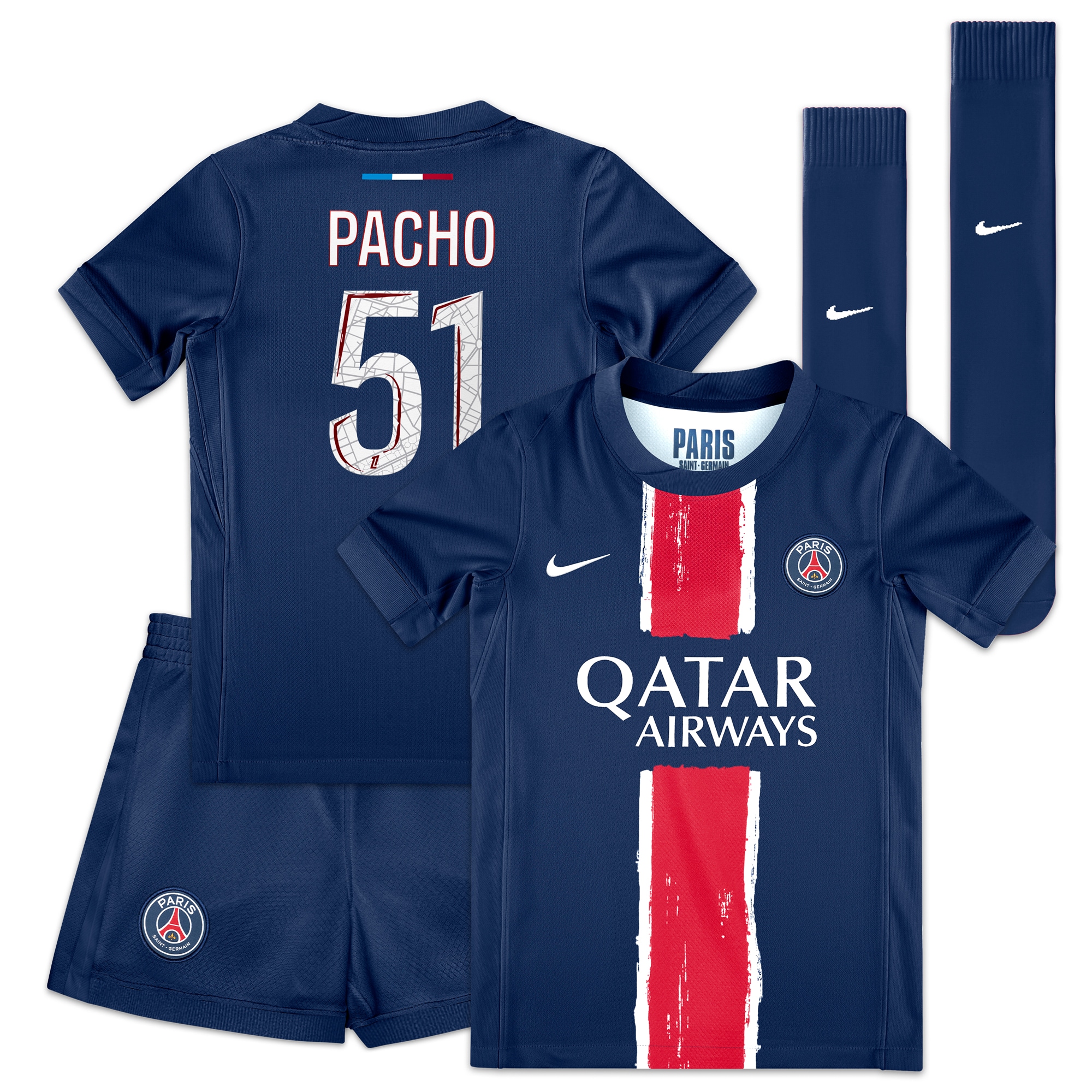 Exklusive psg nike mini-heimtrikot 2024–25 – kleine kinder mit pacho 51-aufdruck Kollektion – Premium Paris Saint Germain Trikots