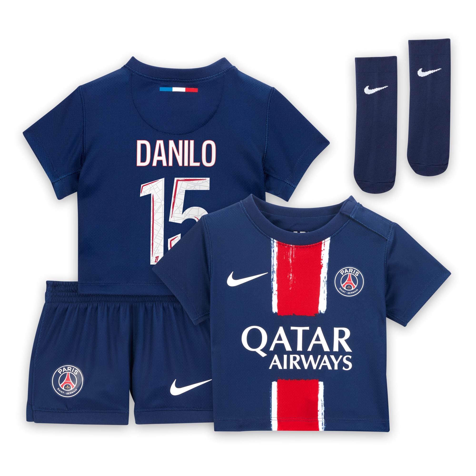 Exklusive psg nike mini-heimtrikot 2024–25 – säuglings mit danilo 15-aufdruck Kollektion – Premium Paris Saint Germain Trikots
