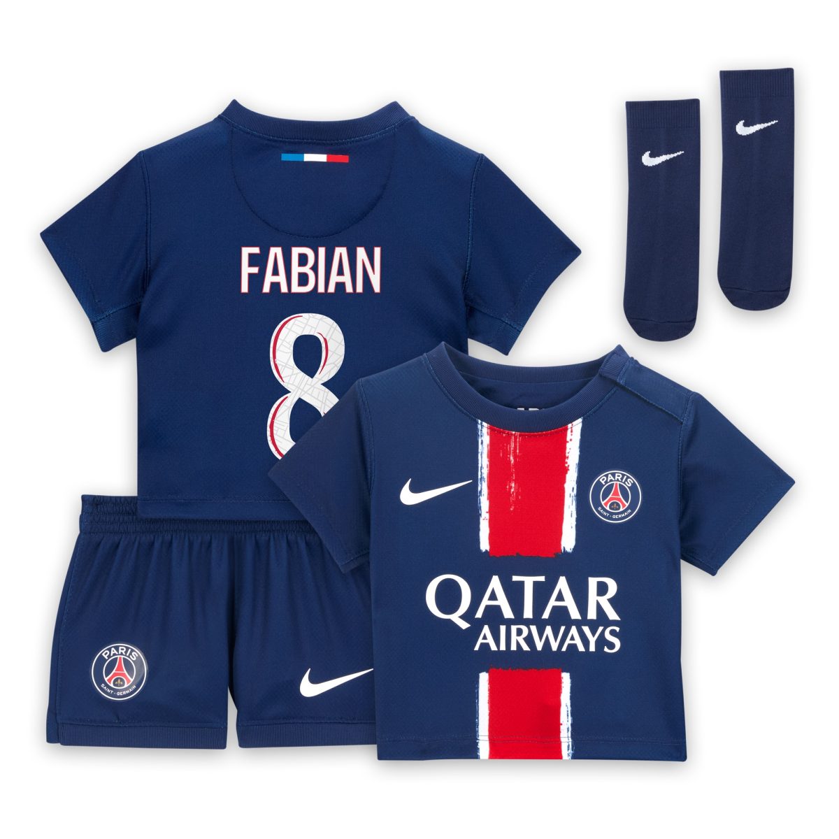 Exklusive psg nike mini-heimtrikot 2024–25 – säuglings mit fabian 8-aufdruck Kollektion – Premium Paris Saint Germain Trikots