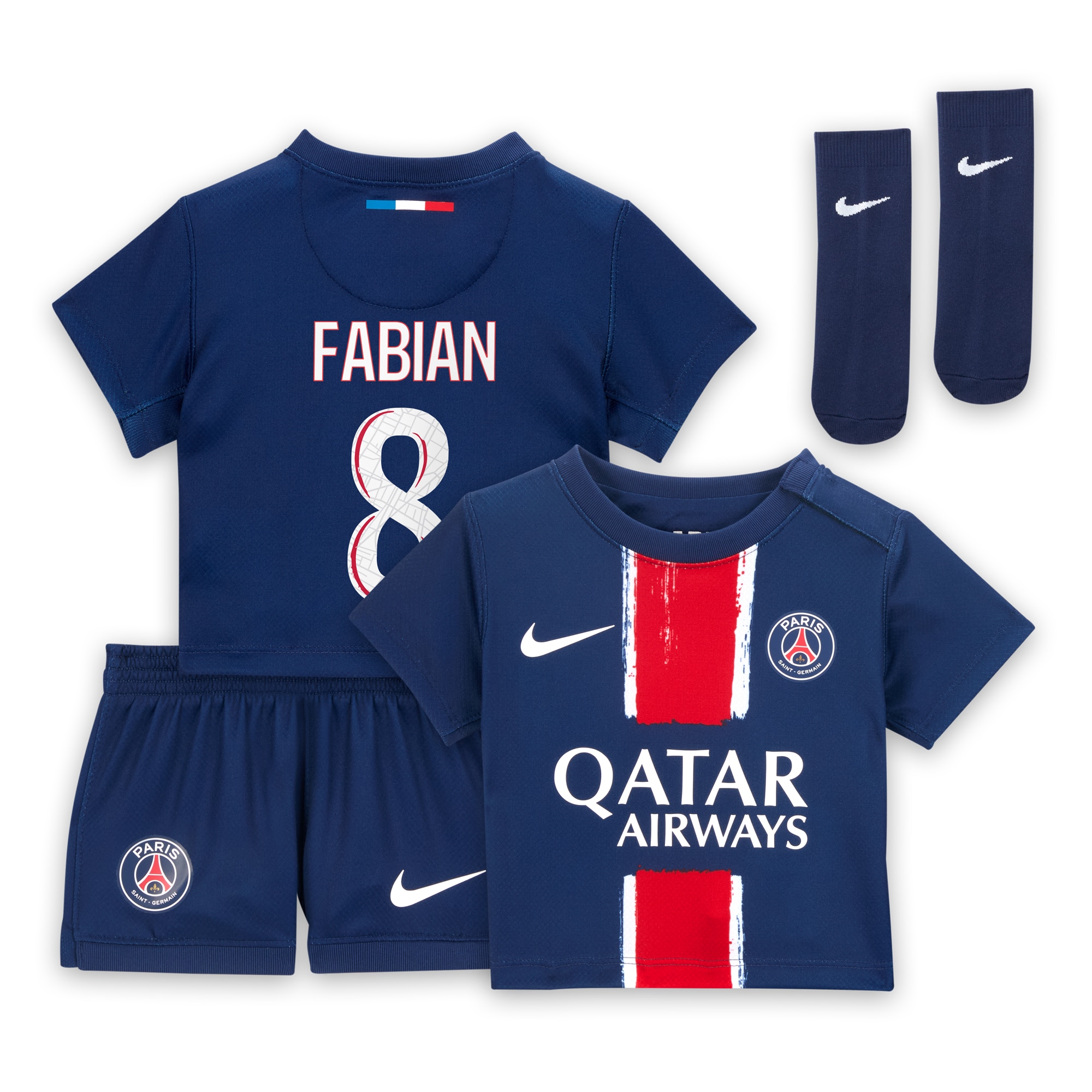 Exklusive psg nike mini-heimtrikot 2024–25 – säuglings mit fabian 8-aufdruck Kollektion – Premium Paris Saint Germain Trikots