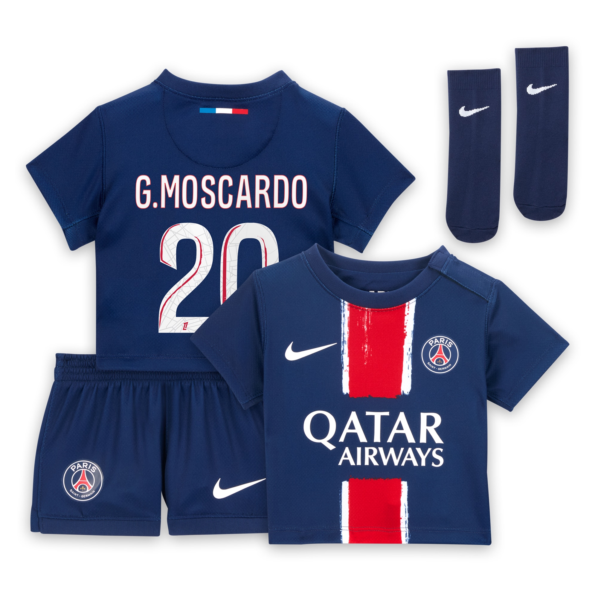 Exklusive psg nike mini-heimtrikot 2024–25 – säuglings mit g.moscardo 20-aufdruck Kollektion – Premium Paris Saint Germain Trikots