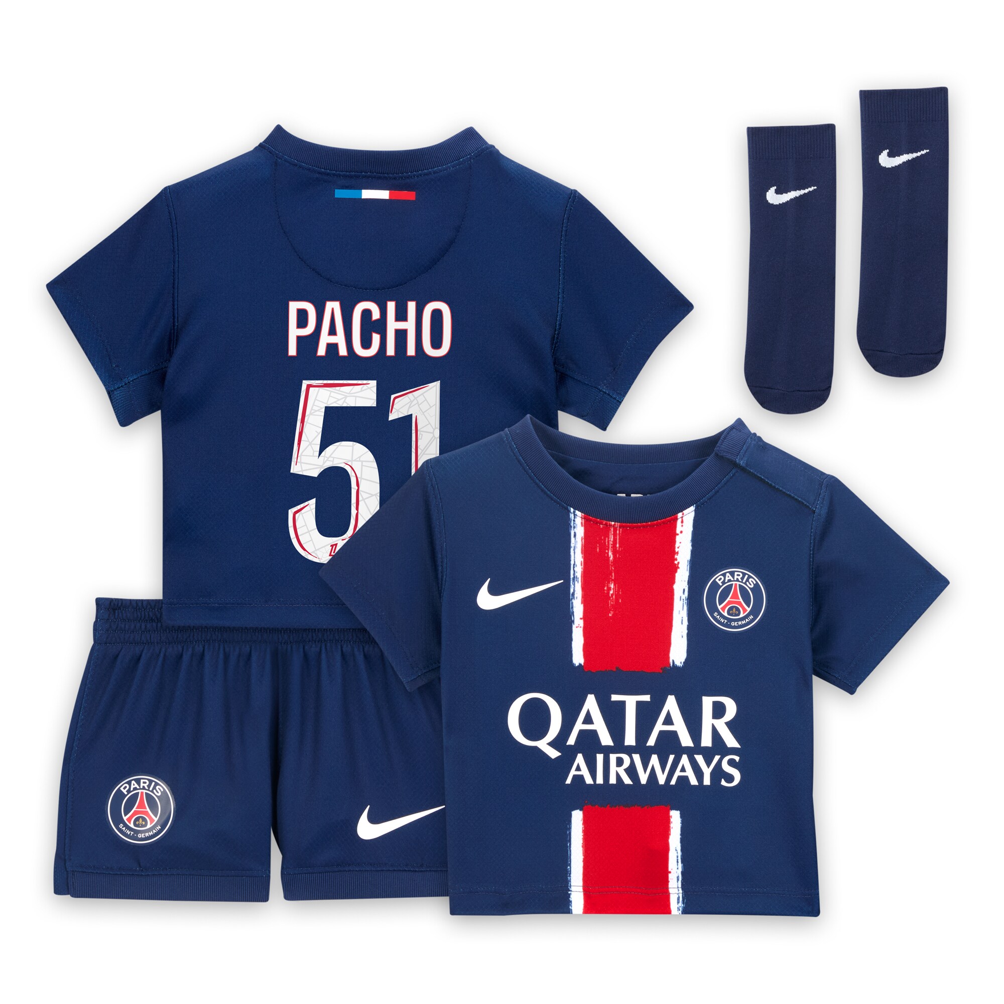 Exklusive psg nike mini-heimtrikot 2024–25 – säuglings mit pacho 51-aufdruck Kollektion – Premium Paris Saint Germain Trikots
