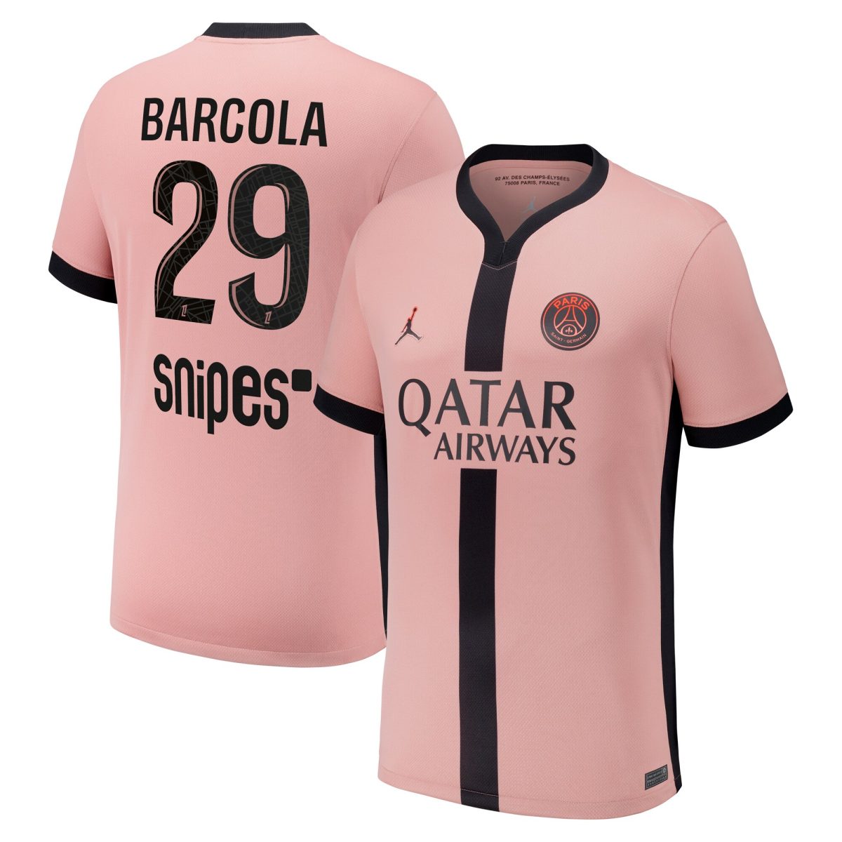 Exklusive psg x jordan drittes stadiontrikot 2024-25 mit barcola 29-aufdruck Kollektion – Premium Paris Saint Germain Trikots