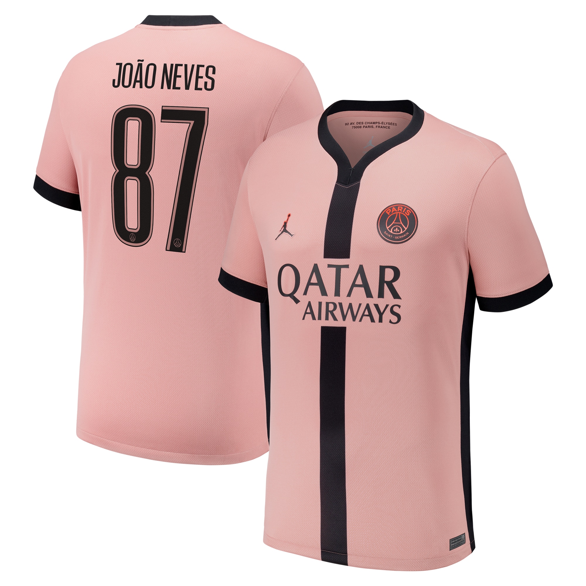 Exklusive psg x jordan drittes stadiontrikot 2024-25 mit cup-aufdruck joao neves 87 Kollektion – Premium Paris Saint Germain Trikots