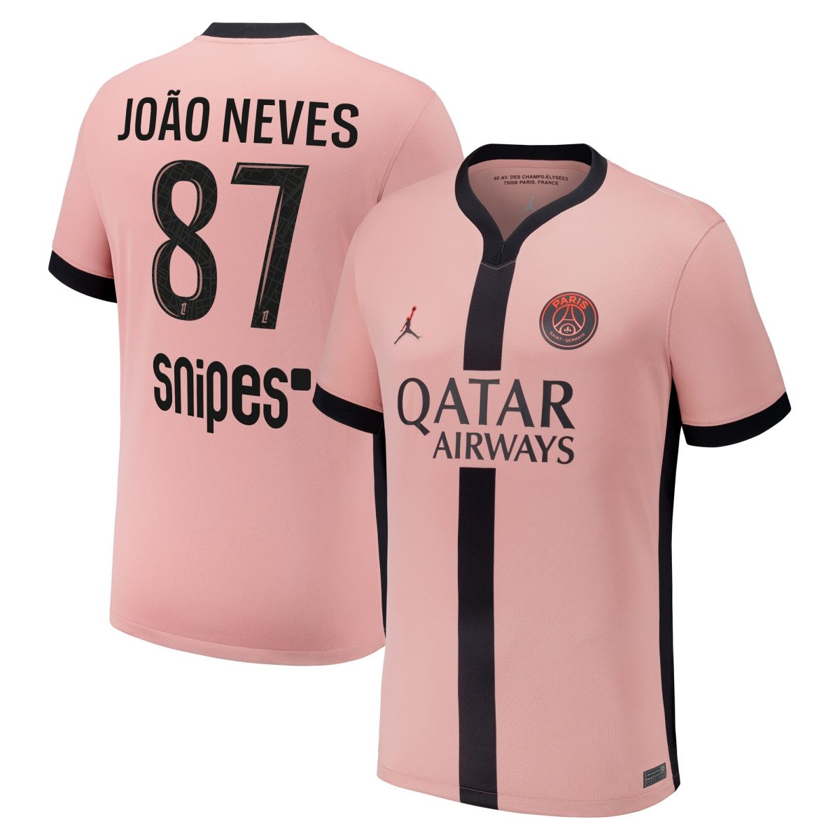 Exklusive psg x jordan drittes stadiontrikot 2024-25 mit joao neves 87-aufdruck Kollektion – Premium Paris Saint Germain Trikots