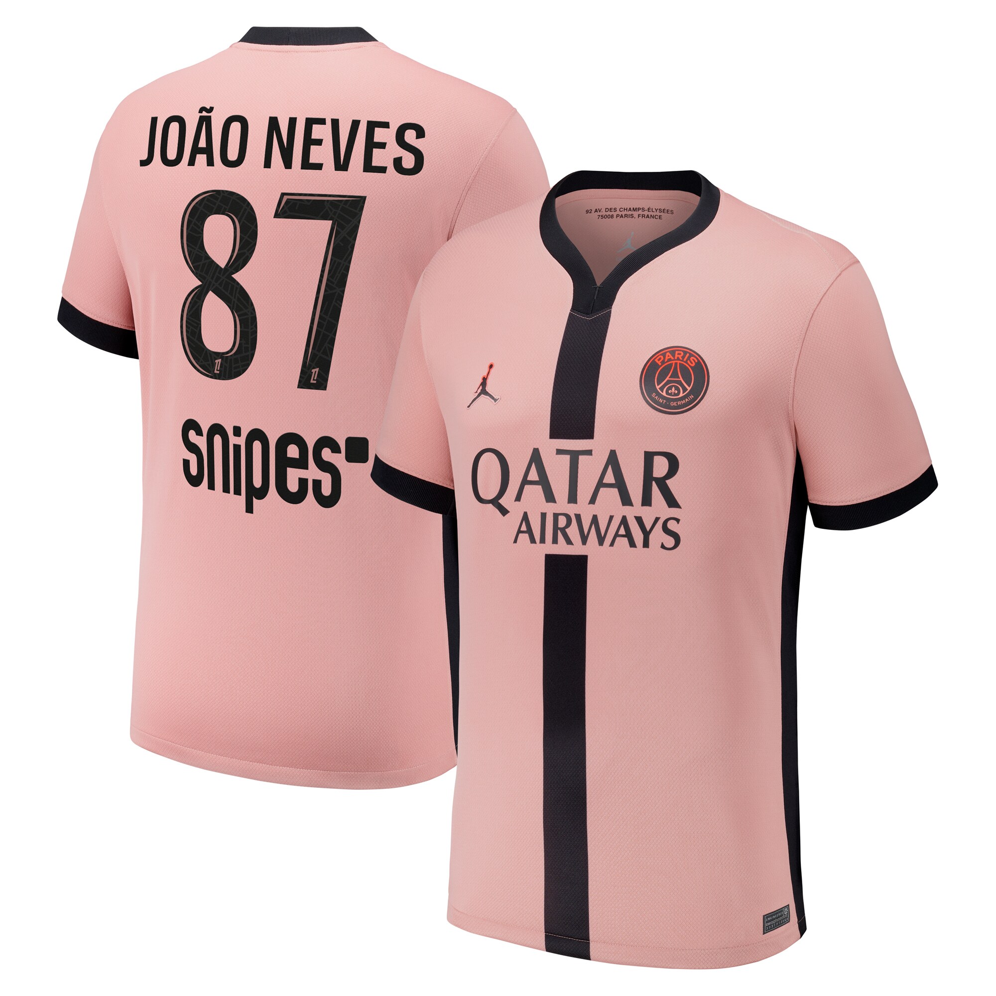 Exklusive psg x jordan drittes stadiontrikot 2024-25 mit joao neves 87-aufdruck Kollektion – Premium Paris Saint Germain Trikots