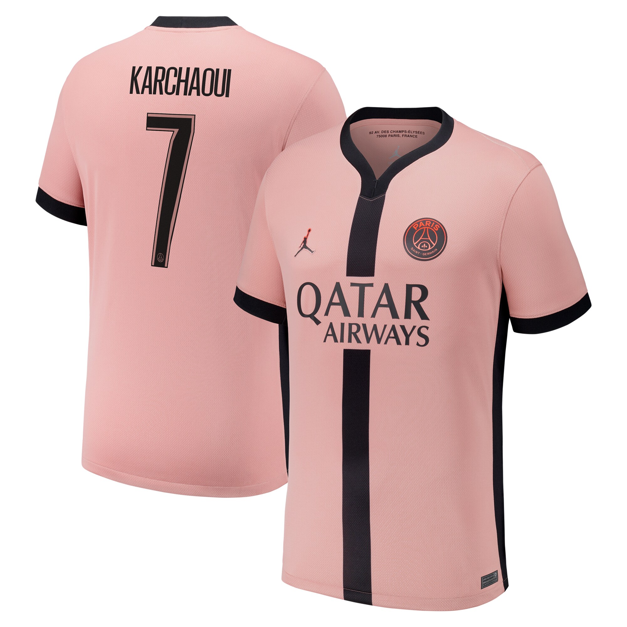 Exklusive psg x jordan drittes stadiontrikot 2024-25 mit karchaoui 7-aufdruck Kollektion – Premium Paris Saint Germain Trikots